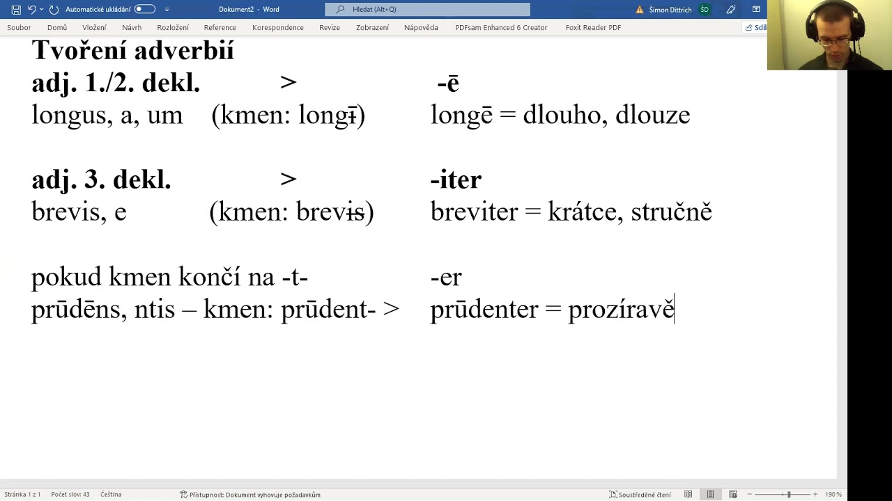 Adverbia &ndash; tvořen&iacute; od 1.&ndash;3. deklinace