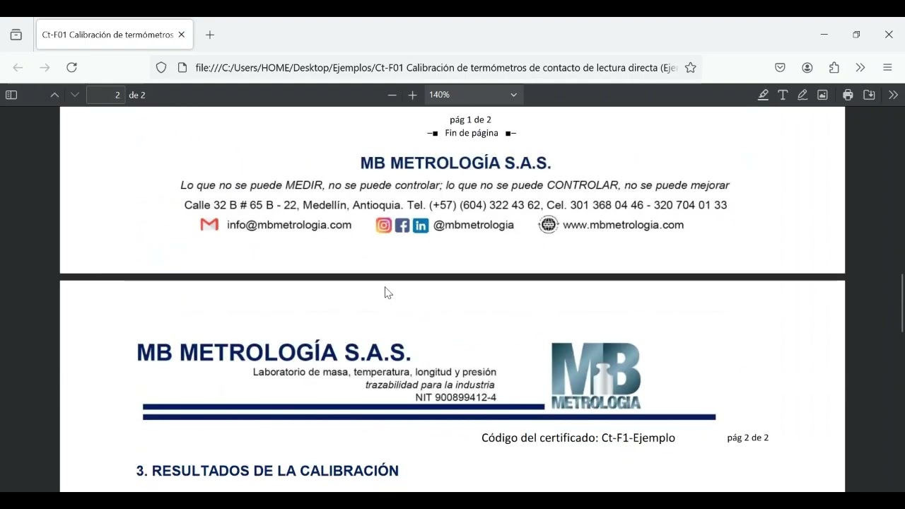 Interpretación certificados de calibración de termómetros y controles de temperatura MB METROLOGIA