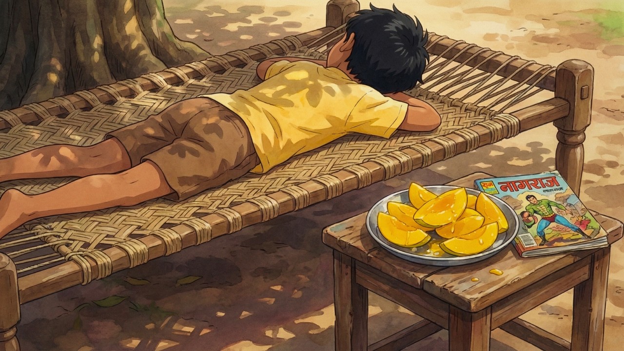 Lazy 90s Indian Village Summer Afternoon 🥭| Mango, Thali & Khatiya Nap | Relaxing Ghibli Style ASMR