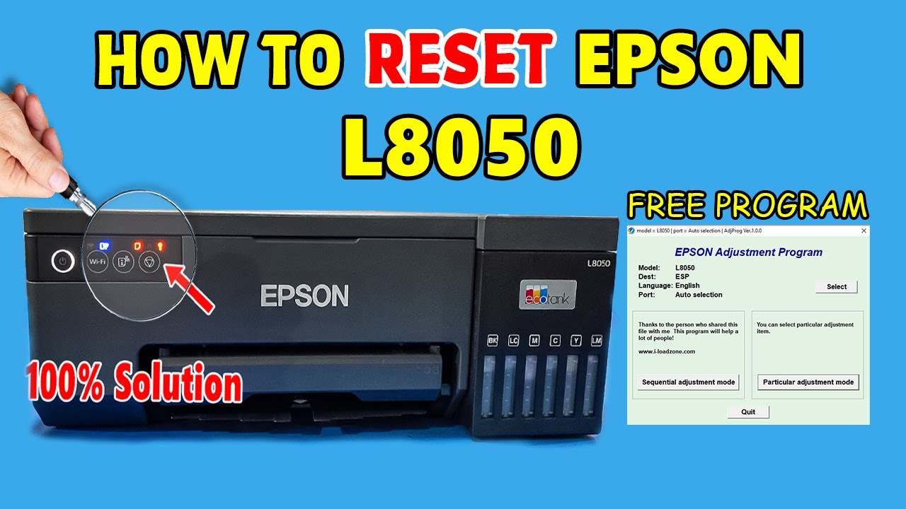 Полный сброс настроек Epson L8050: программа настройки и сброс чипа.
