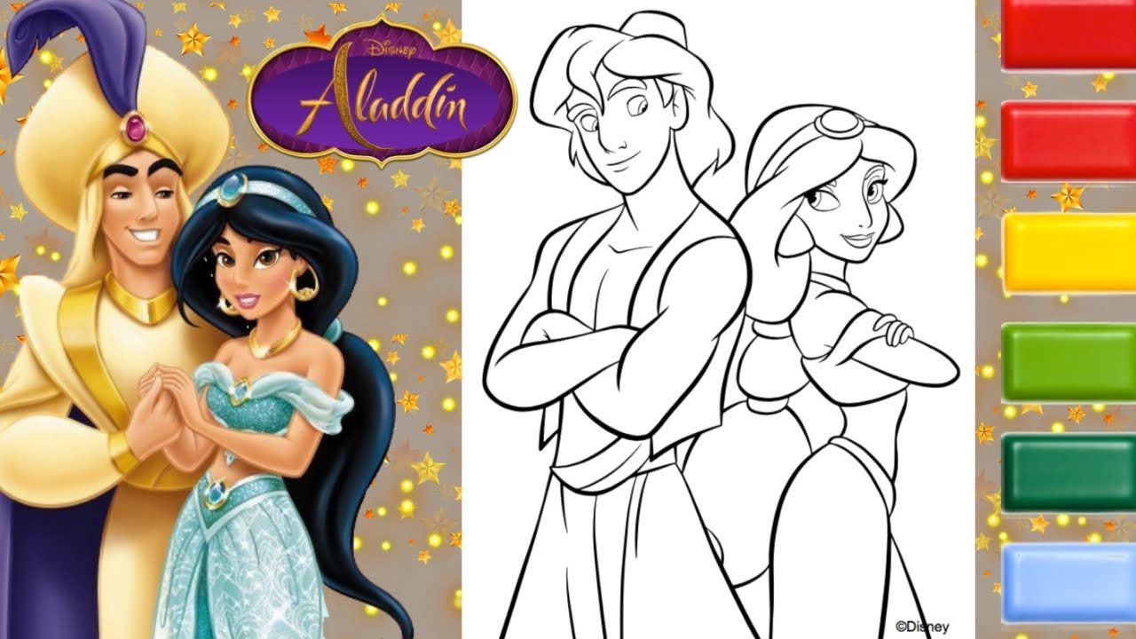 Disney Princess Jasmine Coloring Video #7 | Glitter Coloring Aladdin and Disney Princess Jasmine