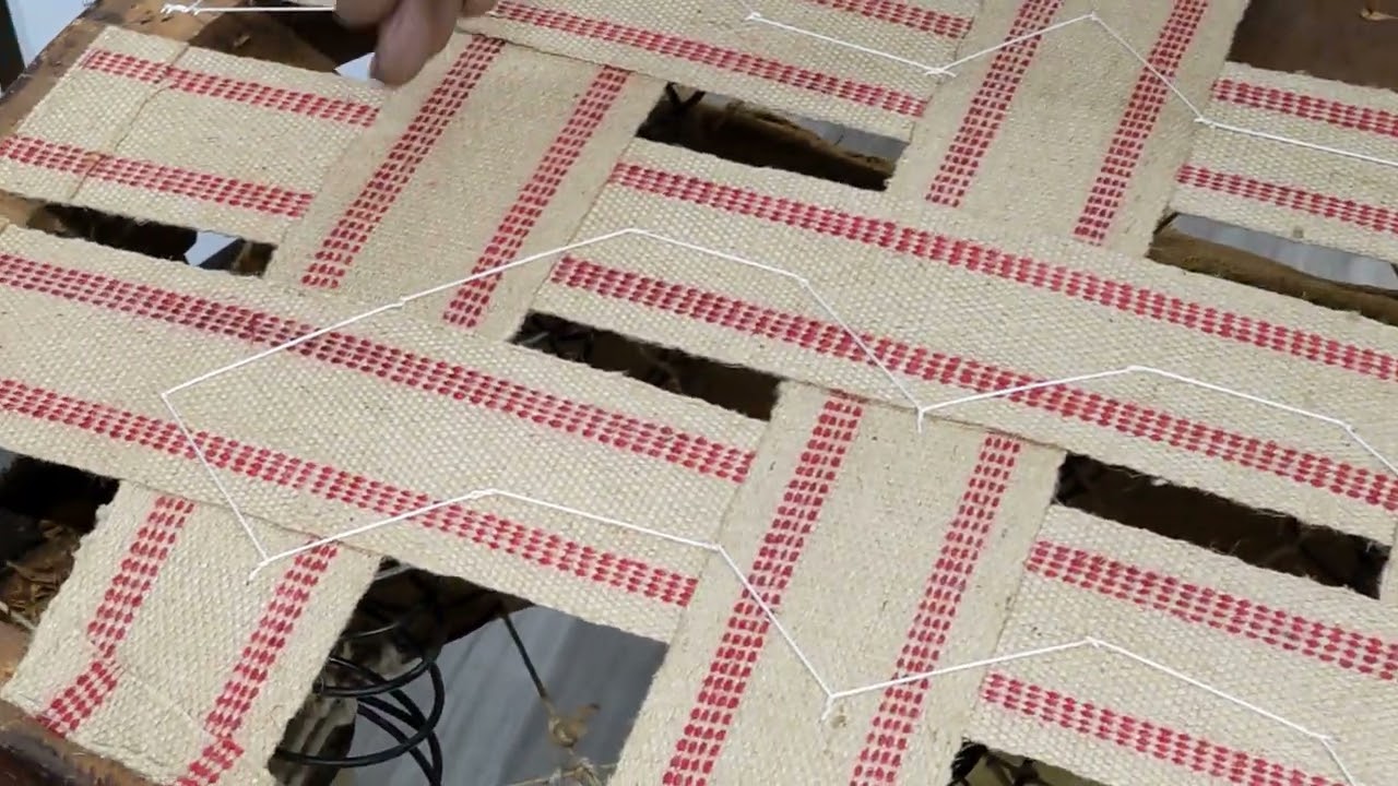 How to tie coil springs to webbing with hand twine.