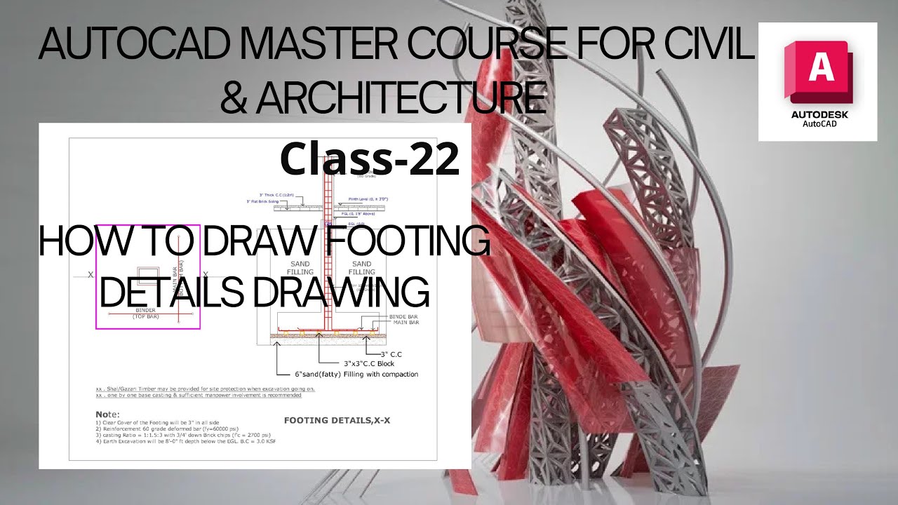 Class_ 22- How to draw Footing details in autocad.#autocad  #autocad_tutorials #autocadforbeginners