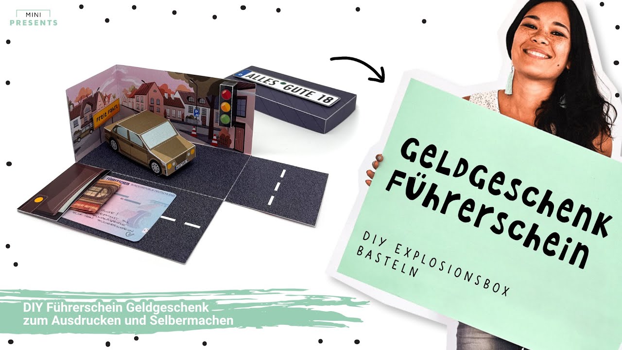 🚦 Endlich 18! Führerschein Geldgeschenk Explosionsbox basteln – DIY Auto Anleitung | mini-presents