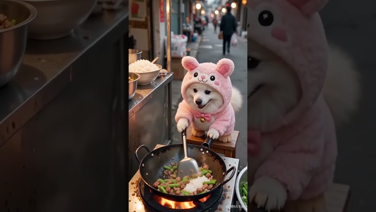 震驚！月薪3000請不起這隻狗，牠炒的飯比我還專業！Forget Gordon Ramsay! This Fluffy Bunny Chef is Taking Over the Streets!