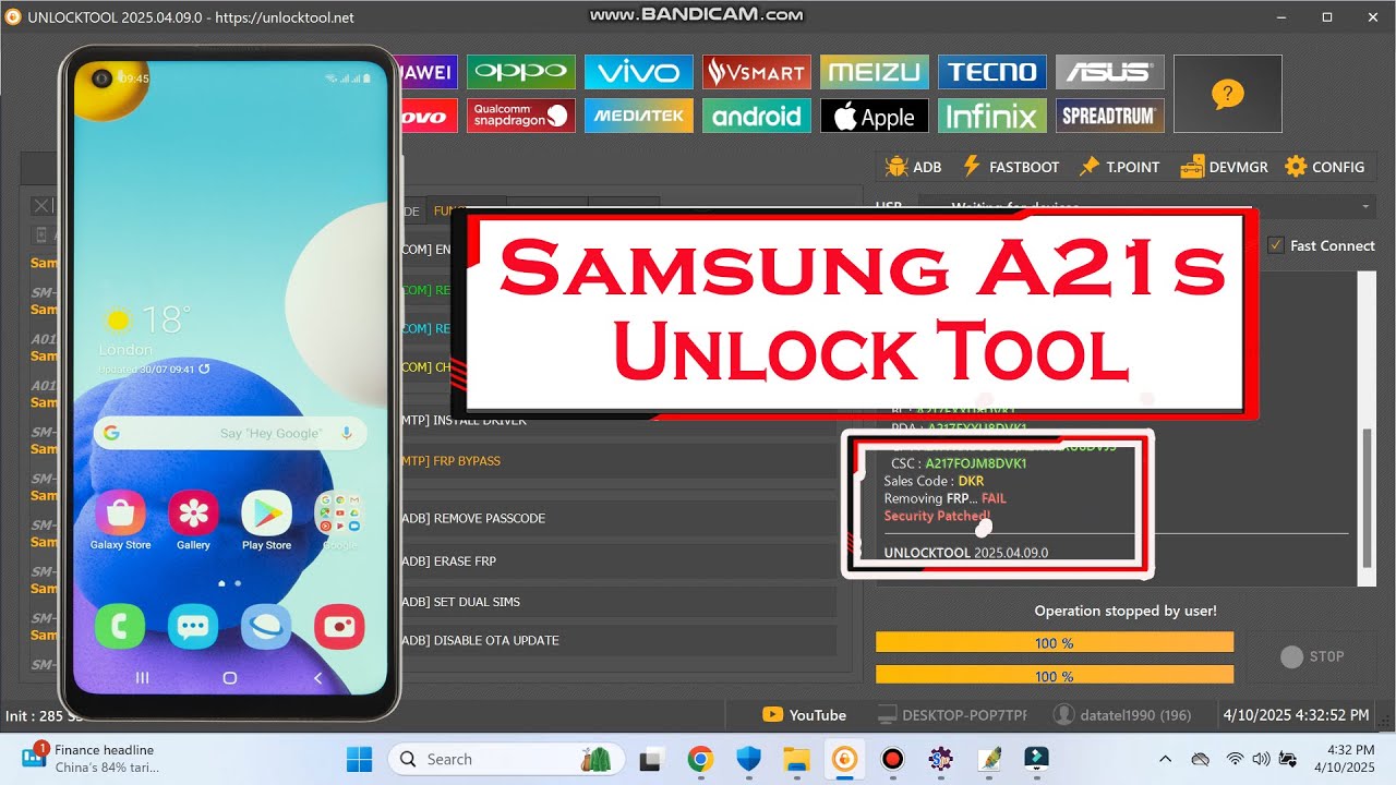 Samsung Galaxy A21s SM A217F FRP Bypass Unlock Tool