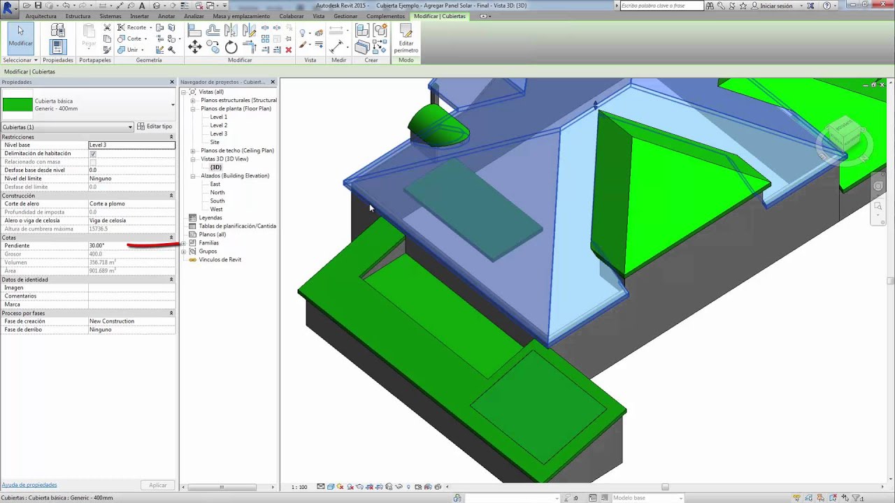 Revit: Panel Solar (Cristalera Inclinada, caso práctico)