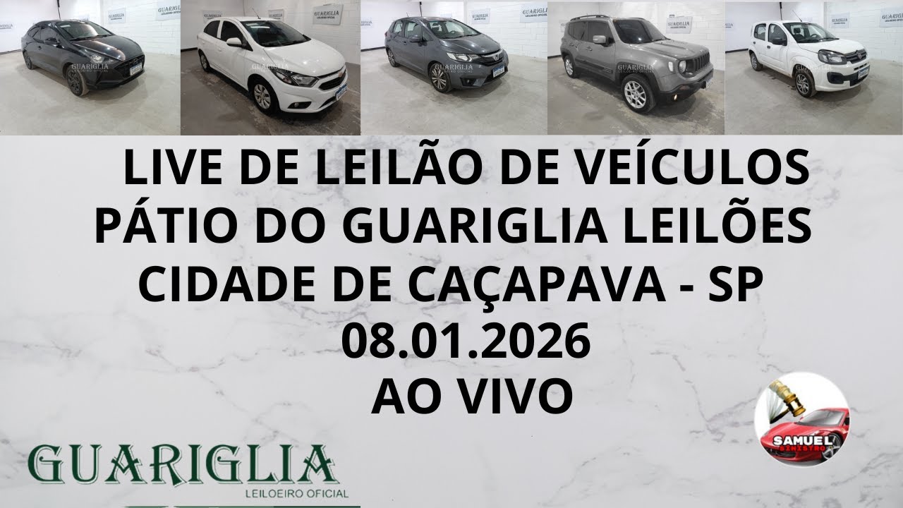 LIVE DE LEIL&Atilde;O DE VE&Iacute;CULOS NO GUARIGLIA LEIL&Otilde;ES DO DIA 08.01.2026