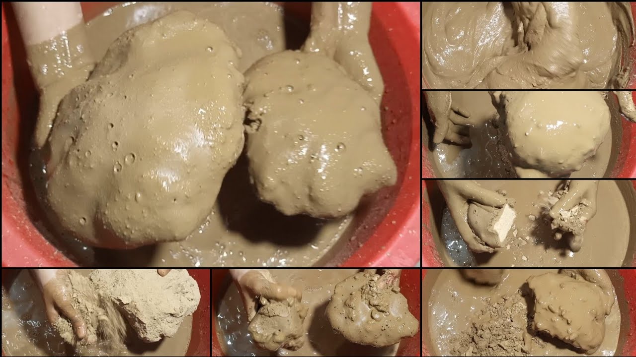 🤤🤤Pure soft mud dirt slabs crumbling in water super Satisfying thick past play