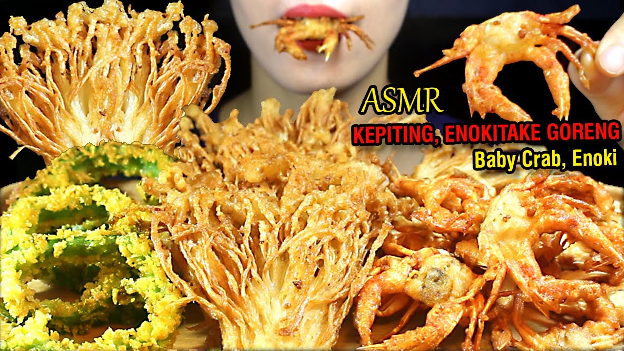 KEPITING, ENOKITAKE GORENG || Fried Baby Soft Shell Crabs, Enoki * ASMR EXTREME CRUNCH