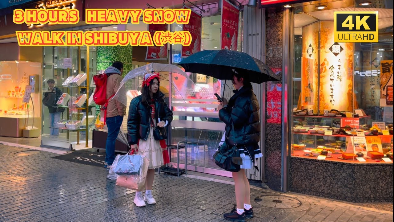 [4k hdr] 3 Hours Heavy Snow Walk in Shibuya (渋谷) Tokyo japan | Relaxing Natural Snow sounds