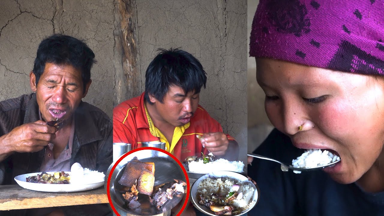 Rita in her Buffalo shed Kitchen || dry pork curry with rice ||