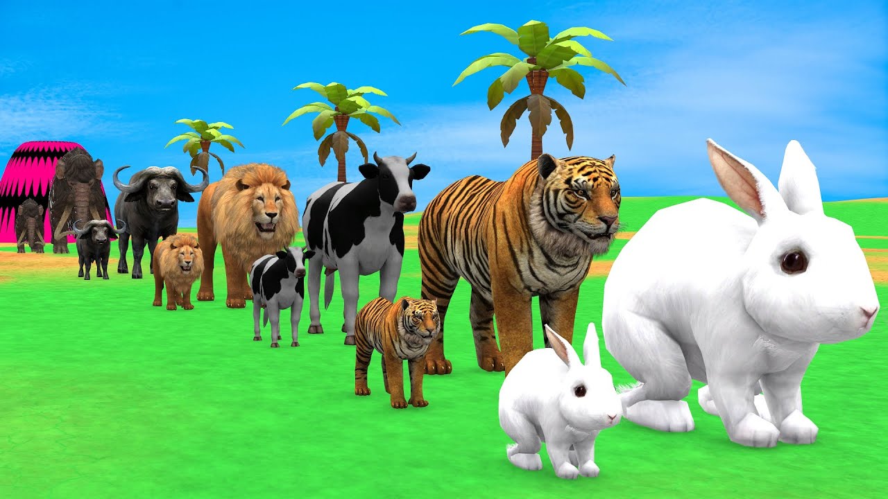 Long Slide Game with Cow Elephant Gorilla Hippopotamus Tiger 3d Animal Game Funny 3d Animals