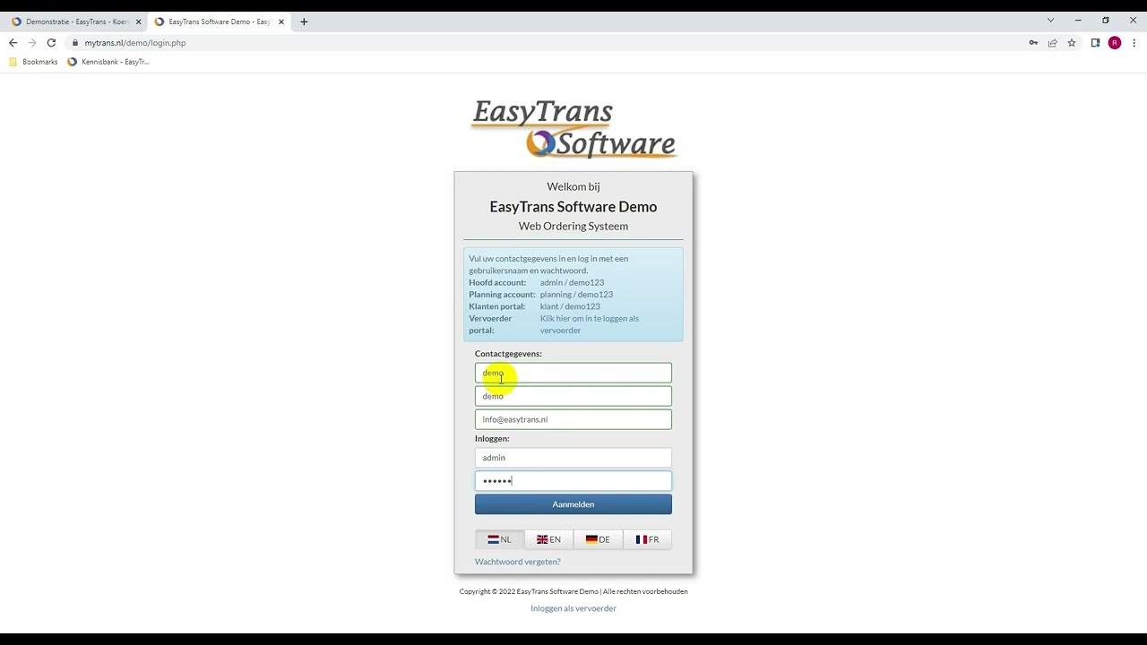 Demonstratie EasyTrans Software