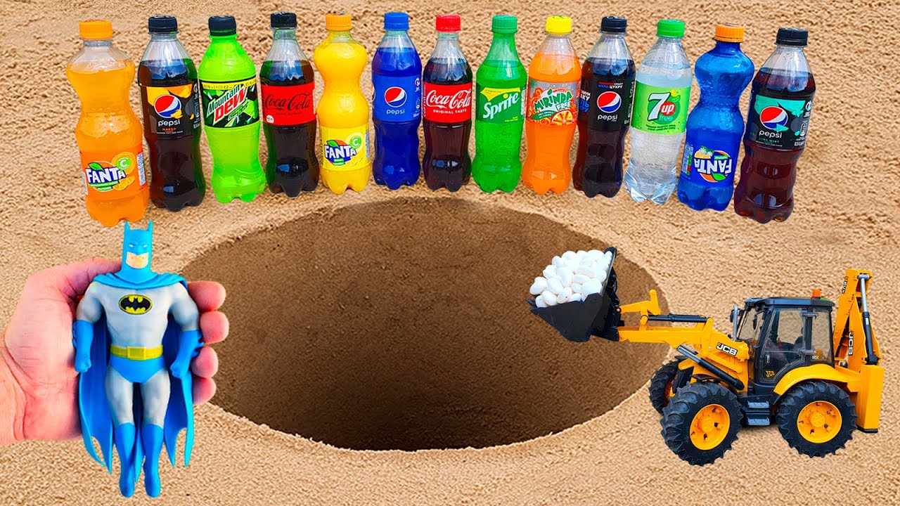 Experimento: Batman VS JCB VS Coca Cola, Fanta, Pepsi, Sprite y Mentos