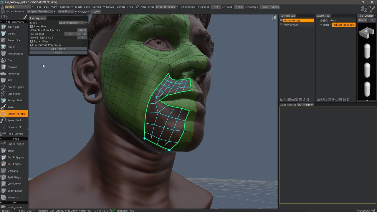 Smart Retopo: Quadrangulation Mode