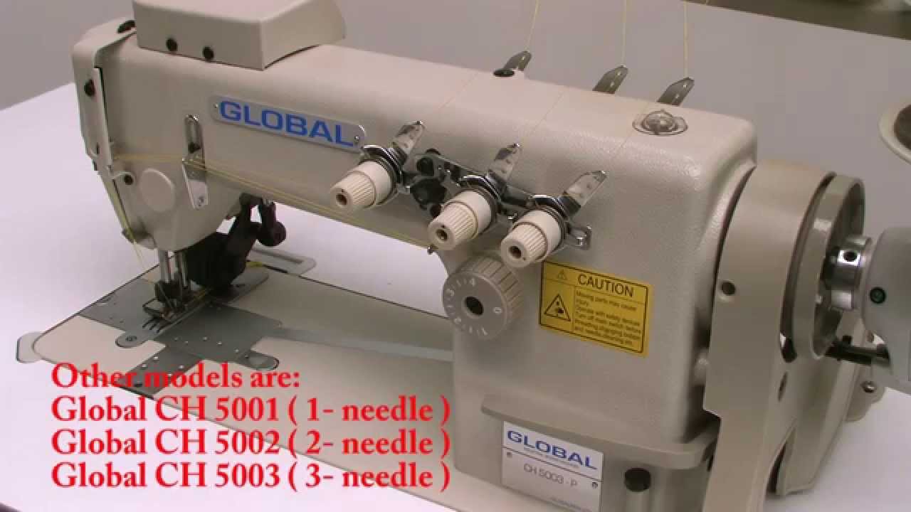 Global CH 5003P-High speed 3 needle, 6 thread chainstitch sewing machine with puller