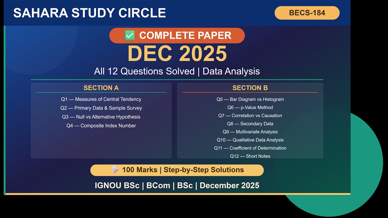 IGNOU BECS-184 December 2025 | Complete Solved Paper | All 12 Questions | Data Analysis