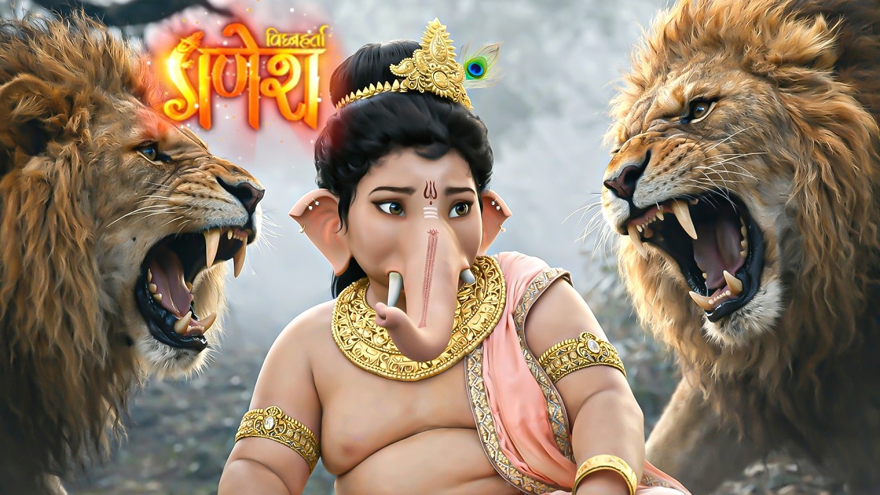 देखिये दो शेरों के बीच में कैसे फंस गए गणेश जी || Vighnaharta Ganesh || @prabhuleela