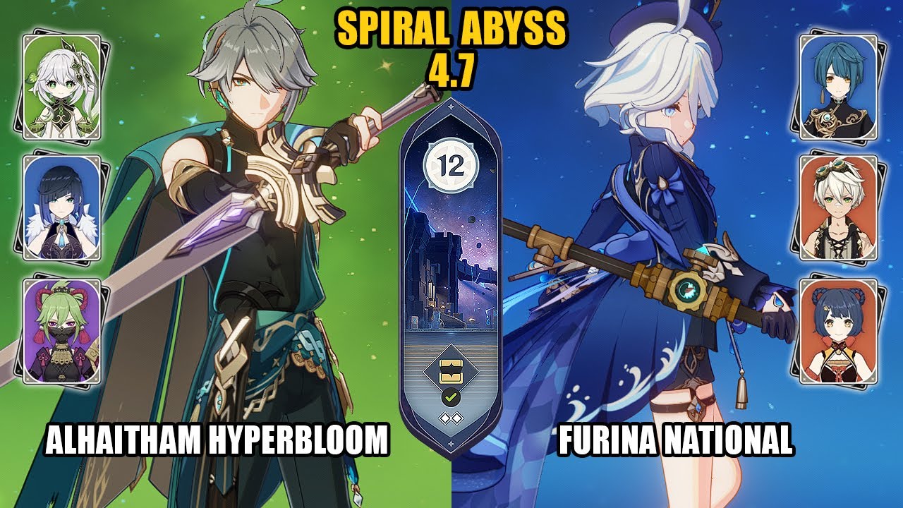(F2P) Alhaitham Hyperbloom & Furina National | Spiral Abyss 4.7 - Floor 12 | Genshin Impact