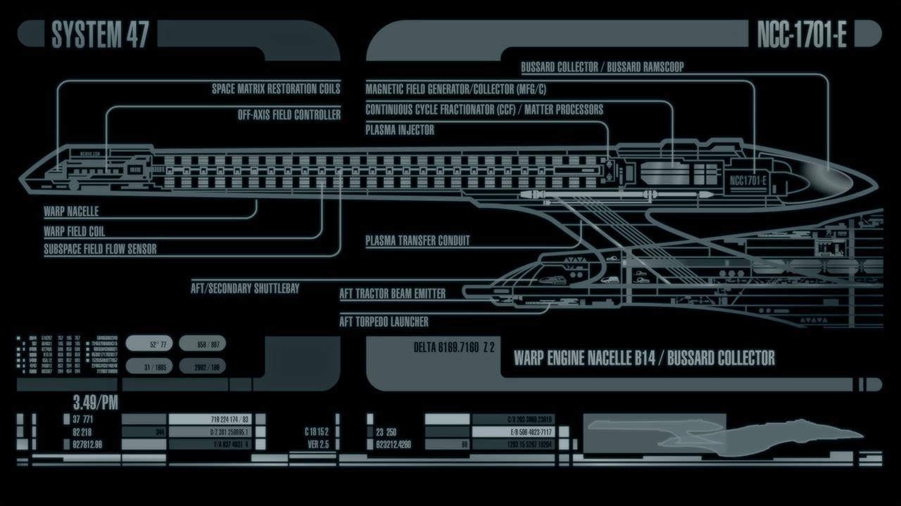 Stylized System47 Enterprise-E Schematics Animation Loop (17min in 4K)