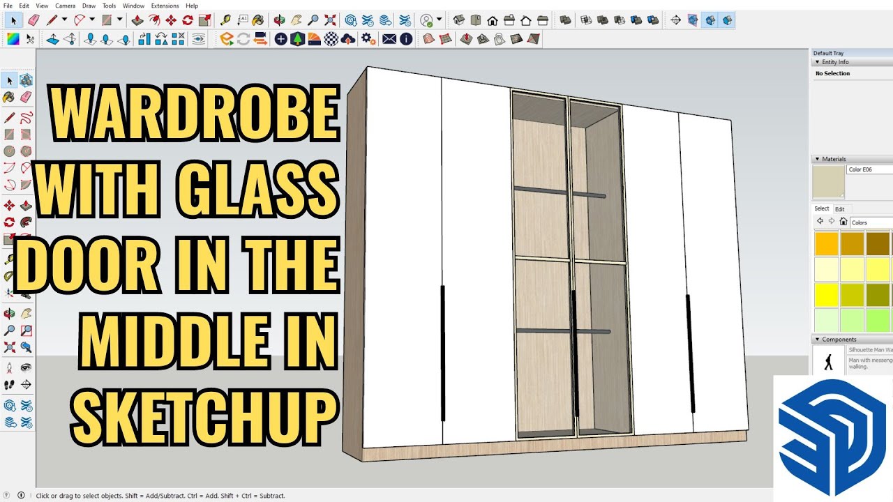 WARDROBE WITH GLASS DOOR IN THE MIDDLE IN SKETCHUP