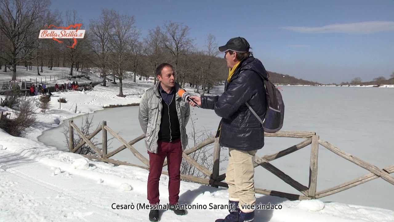 In Sicilia visita il lago Maulazzo ghiacciato d'inverno, da cartolina