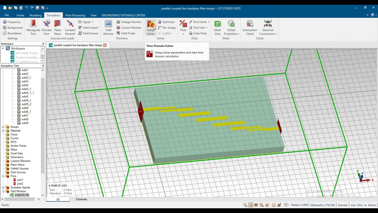 parallel coupled line bandpass filter design in cst