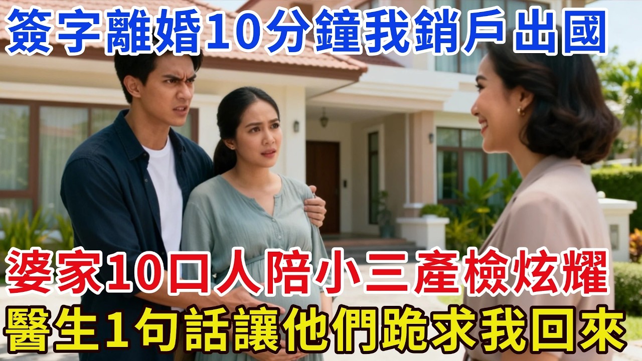 簽字離婚10分鐘後，我銷户出國。婆家10口人陪小三產檢炫耀，不料醫生一句話卻讓他們跪求我回來！#【温言故事會】#婆媳關係#情感故事#婚姻生活