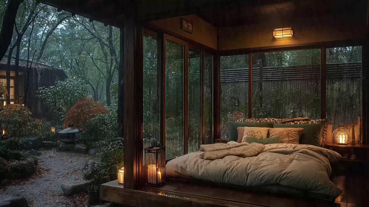 🔴 LIVE 24/7 – Soft Jazz Rainy Comfort Room 🎷🛋️ Calm Comfort Ambience for Relax