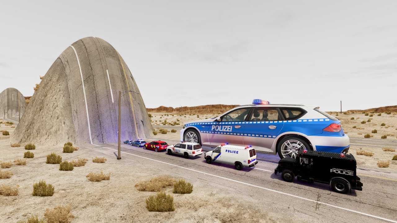 Big & Small Police Cars Vs Giant Bulge - BeamNG.drive
