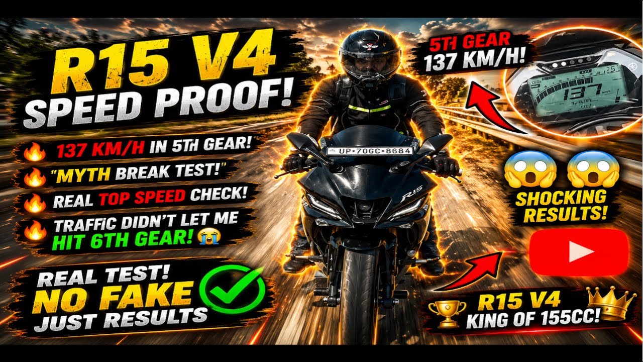 👉 Yamaha R15 V4 Real Top Speed Test 😱 | 5th Gear 137 Km/h Traffic Me | Rider Proof