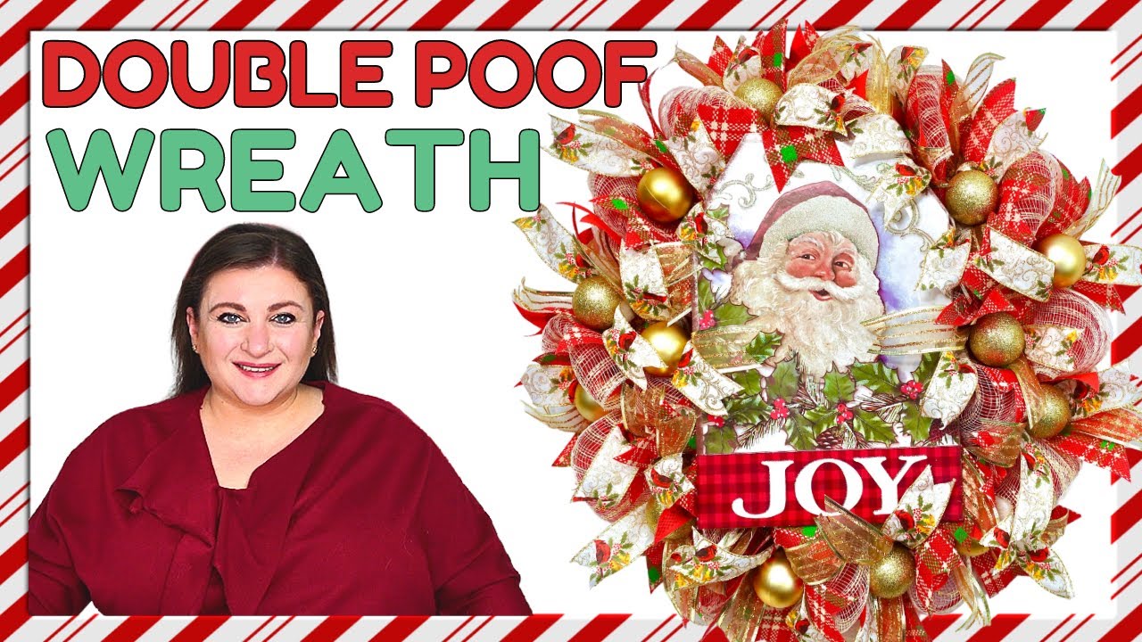 How to make a DOUBLE POOF DECO MESH CHRISTMAS WREATH TUTORIAL | CHRISTMAS IN JULY SANTA WREATH DIY