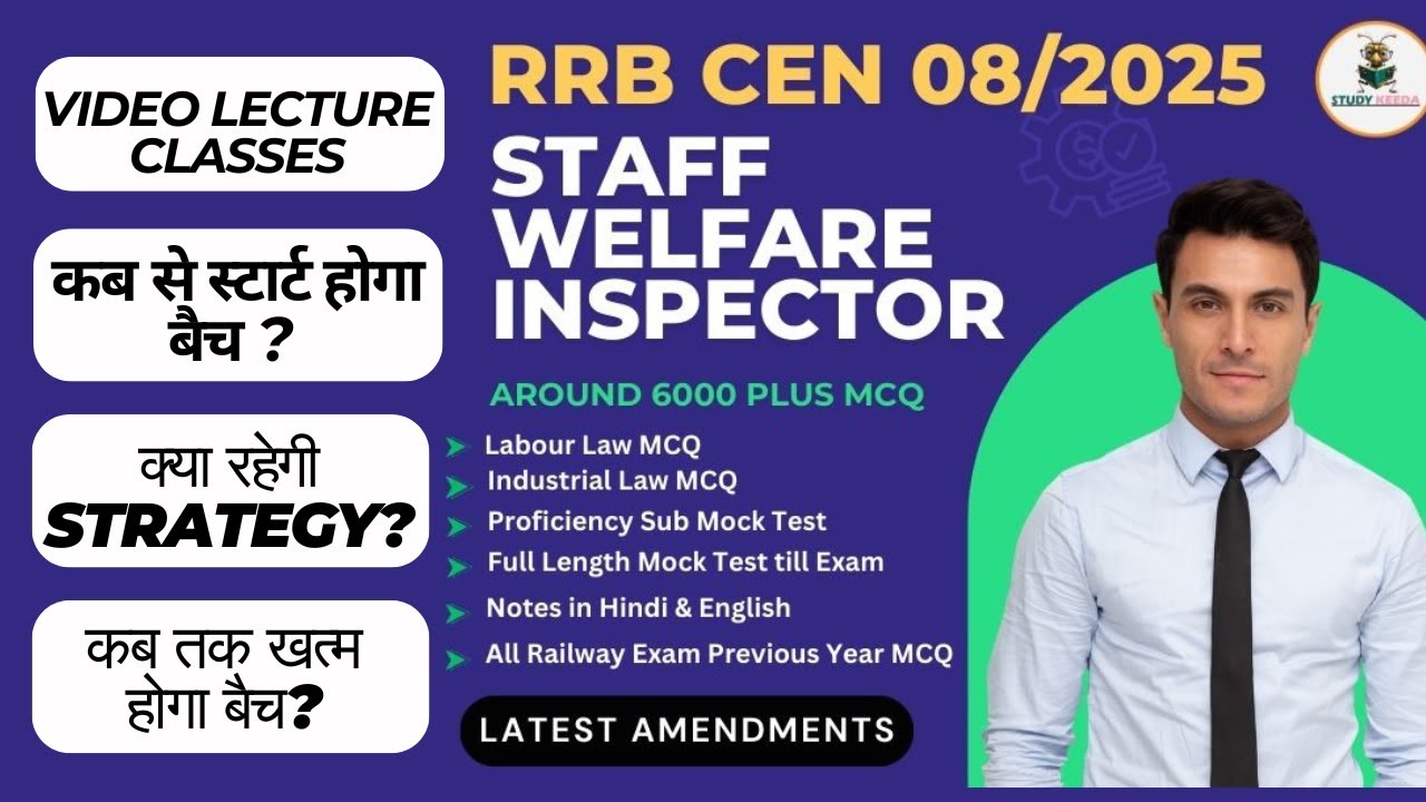 RRB Welfare Inspector 2025 Video Lecture Course | RRB CEN 08/2025 | Strategy #railway