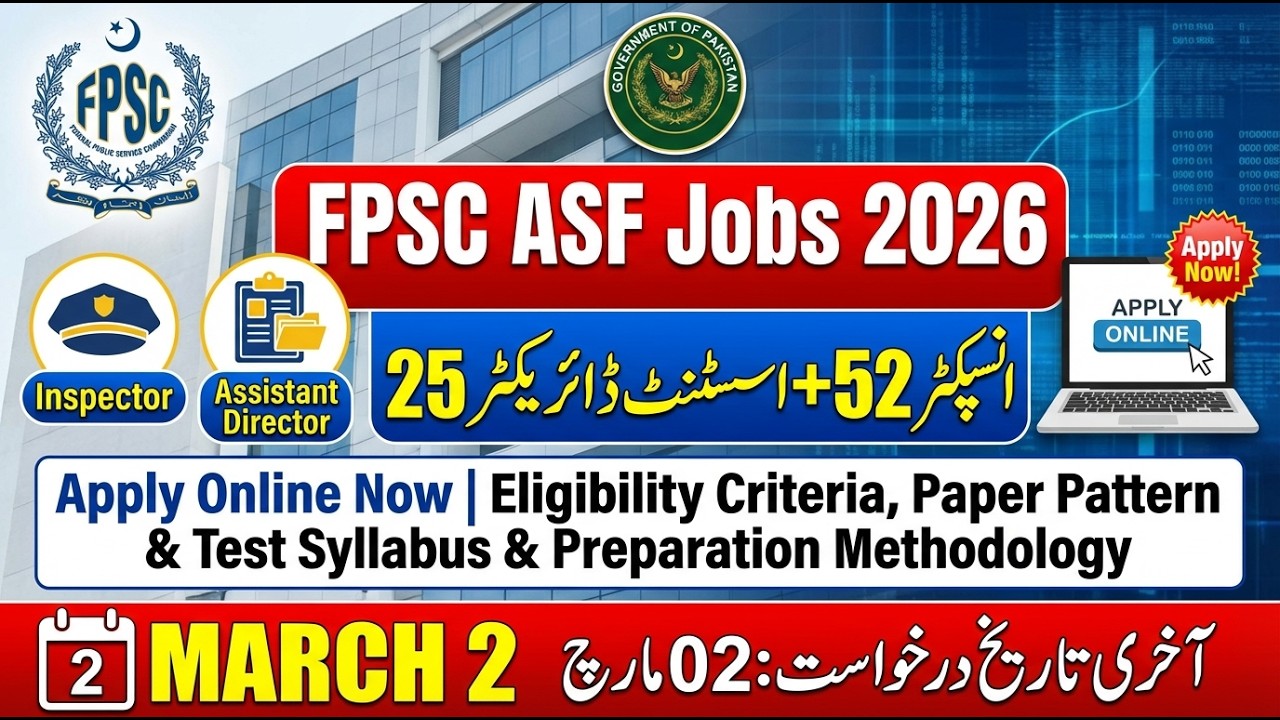 FPSC ASF Jobs 2026 | 52 Inspector & 25 Assistant Director Vacancies | Apply Online Now