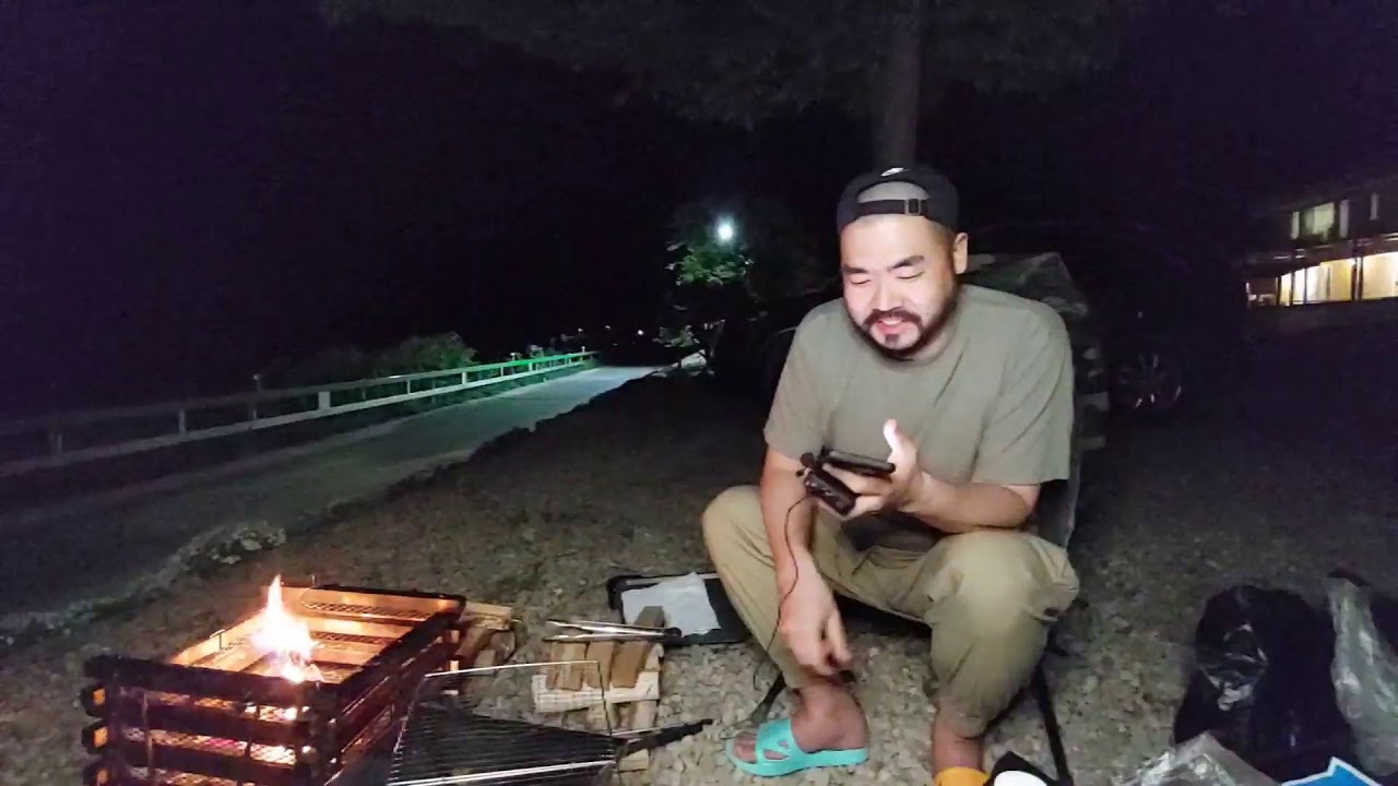 홍천캠핑장에서 냉동삼겹살에 소주