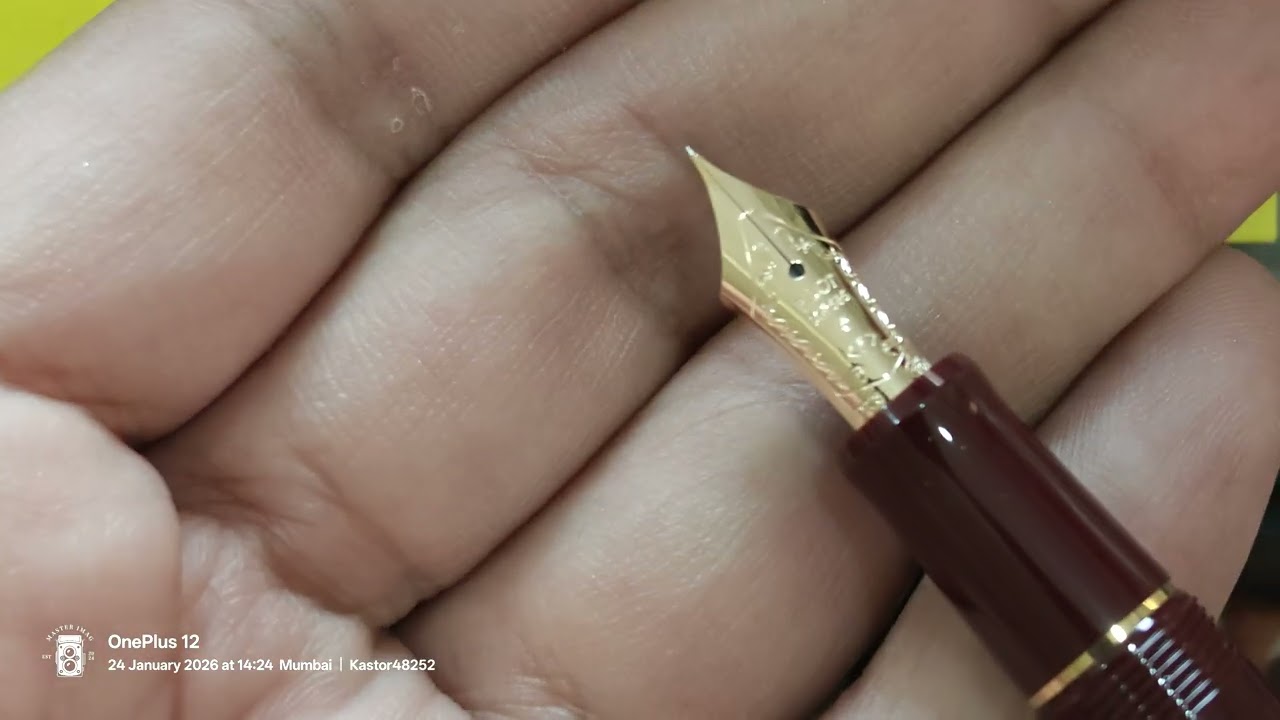 Pilot Custom 74 Dark Red Resin Gold Trim Fountain with Pen Fine 14kt Gold Nib unboxing