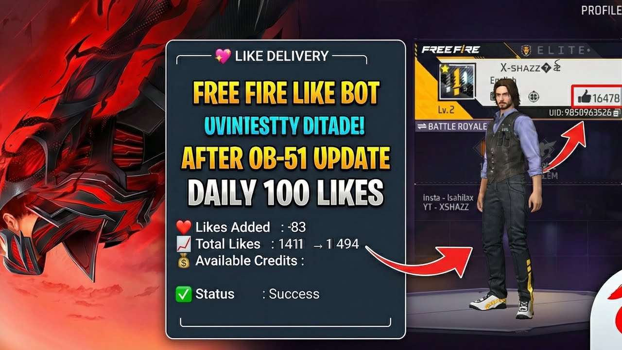free fire like bot after ob-51 / how to get likes in free fire / daily 100 likes free fire
