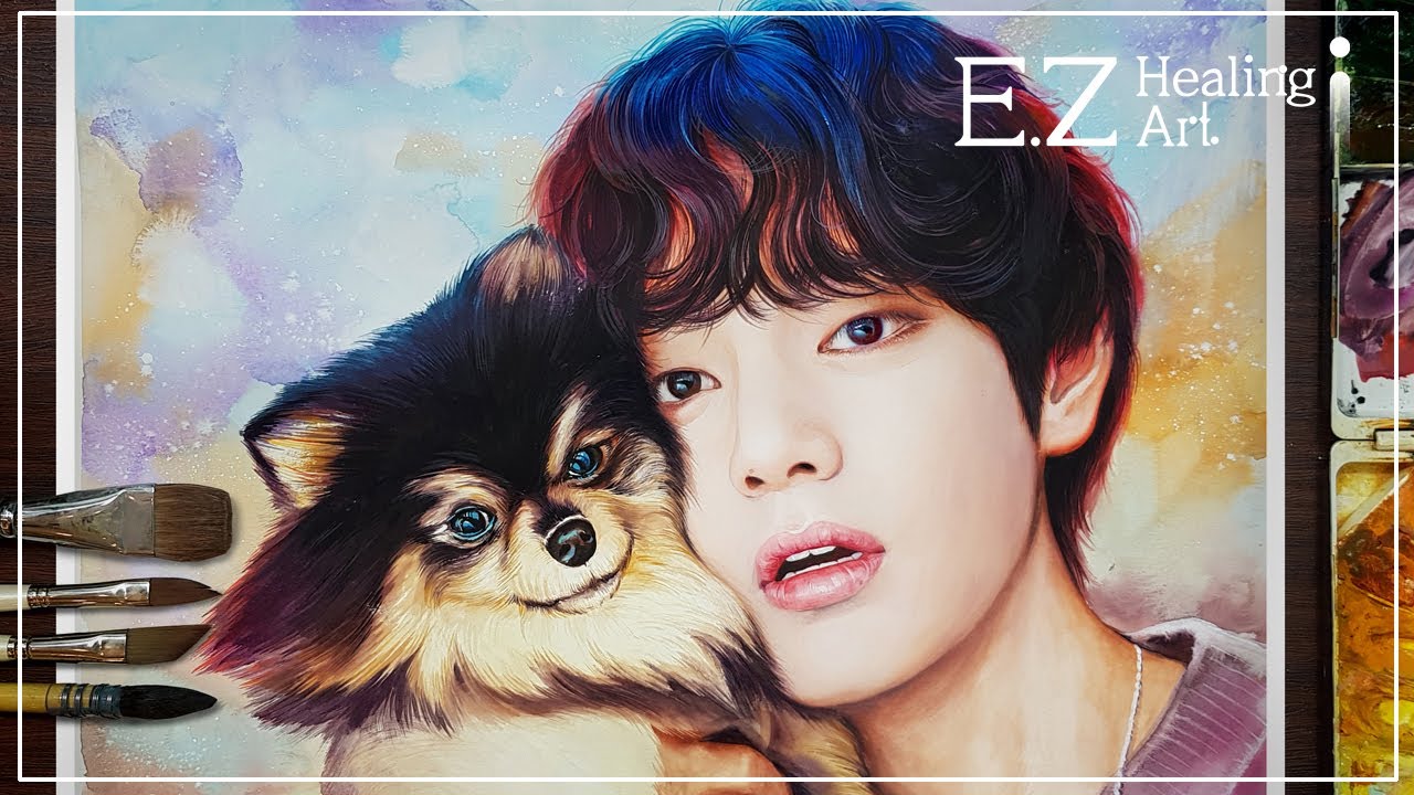 Drawing BTS V_Taehyung & Kim YeonTan (뷔&연탄)| VTAN watercolorpainting  (수채화 손그림) [E.Z healingArt]