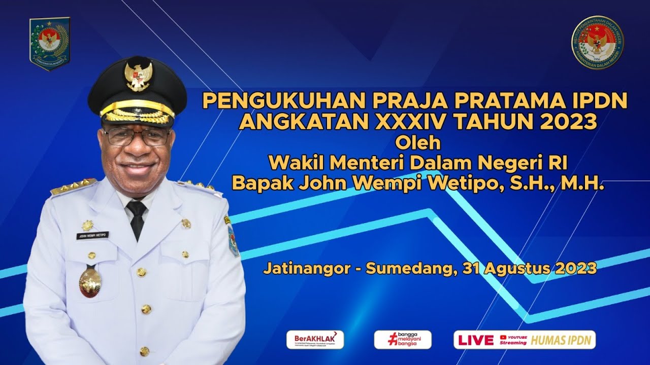 Pengukuhan Praja Pratama IPDN Angkatan XXXIV Tahun 2023 Oleh Bapak Wakil Menteri Dalam Negeri RI