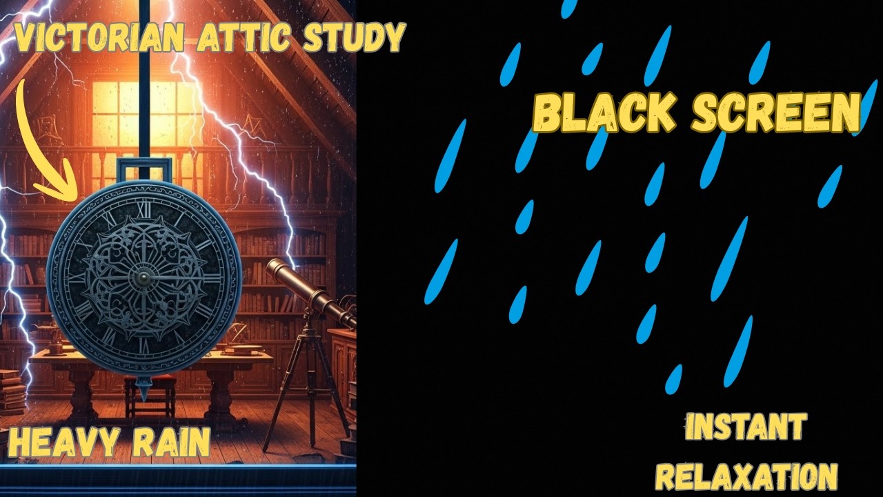 Rain on Slanted Roof & Ticking Clock (Dark Screen) | 8 Hours Sleep Ambience [No Ads]