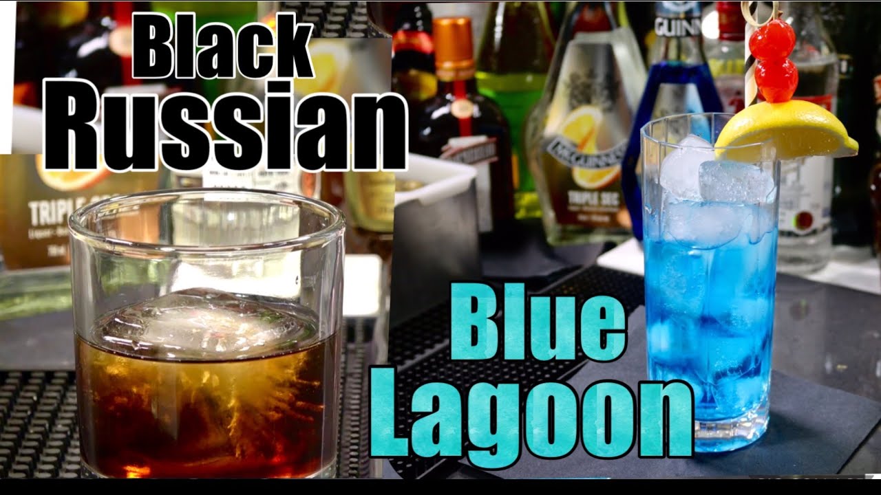 Black Russian Cocktail I Blue Lagoon I Kahlua coffee Liqueur I Vodka I Blue Curacao I Evelyn's Plate