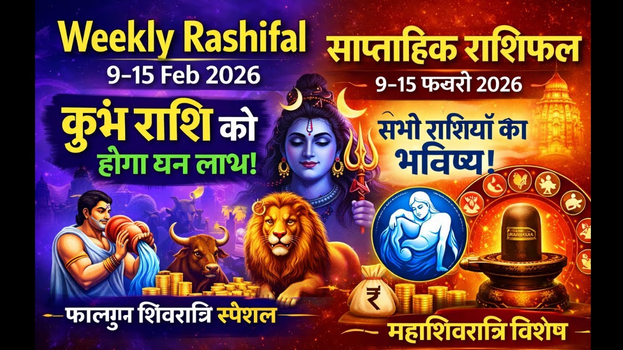 Weekly Rashifal 9–15 Feb 2026 | कुंभ राशि को धन लाभ | साप्ताहिक राशिफल सभी 12 राशियाँ