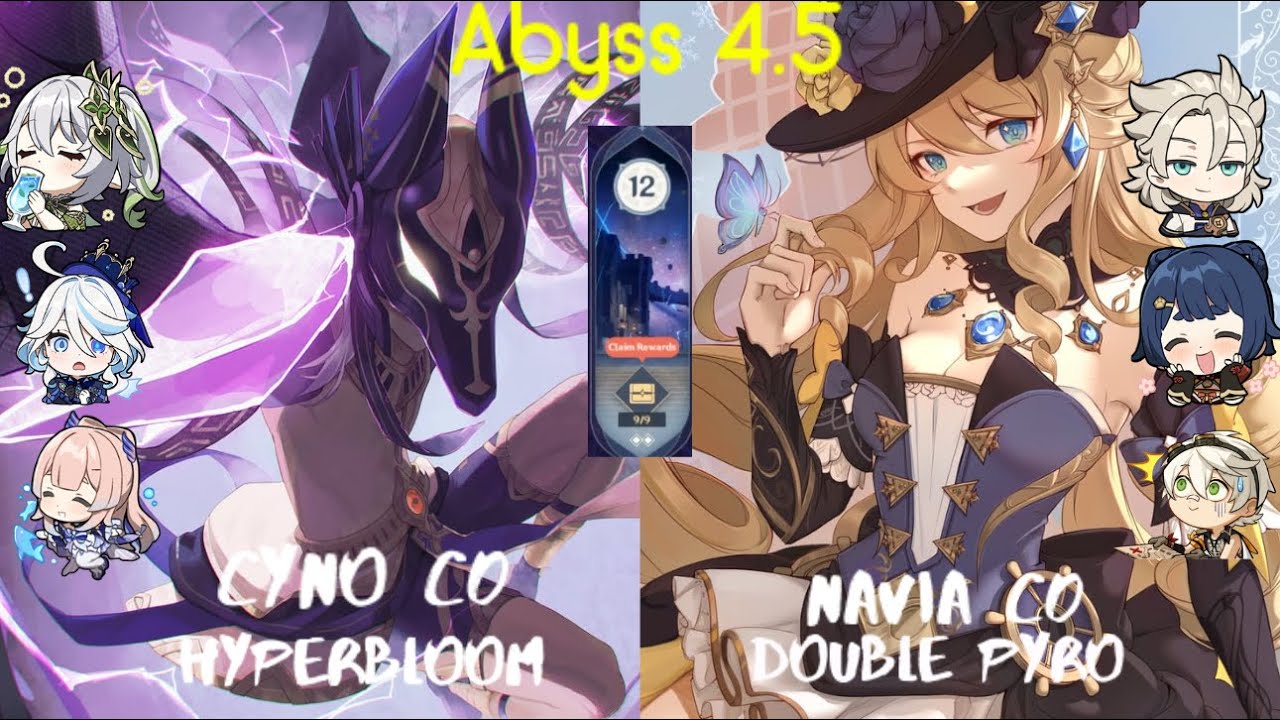 C0 Cyno HyperBloom and C0 Navia DoublePyro- Genshin Impact Abyss 4.5- Floor 12 9 Stars