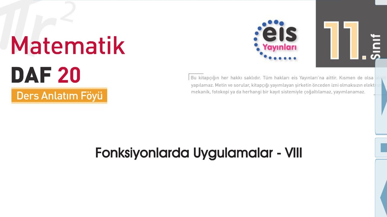 Fonksiyonlarda Uygulamalar, 20. Föy Konu Anlatımı, 11. Sınıf Matematik EİS Daf