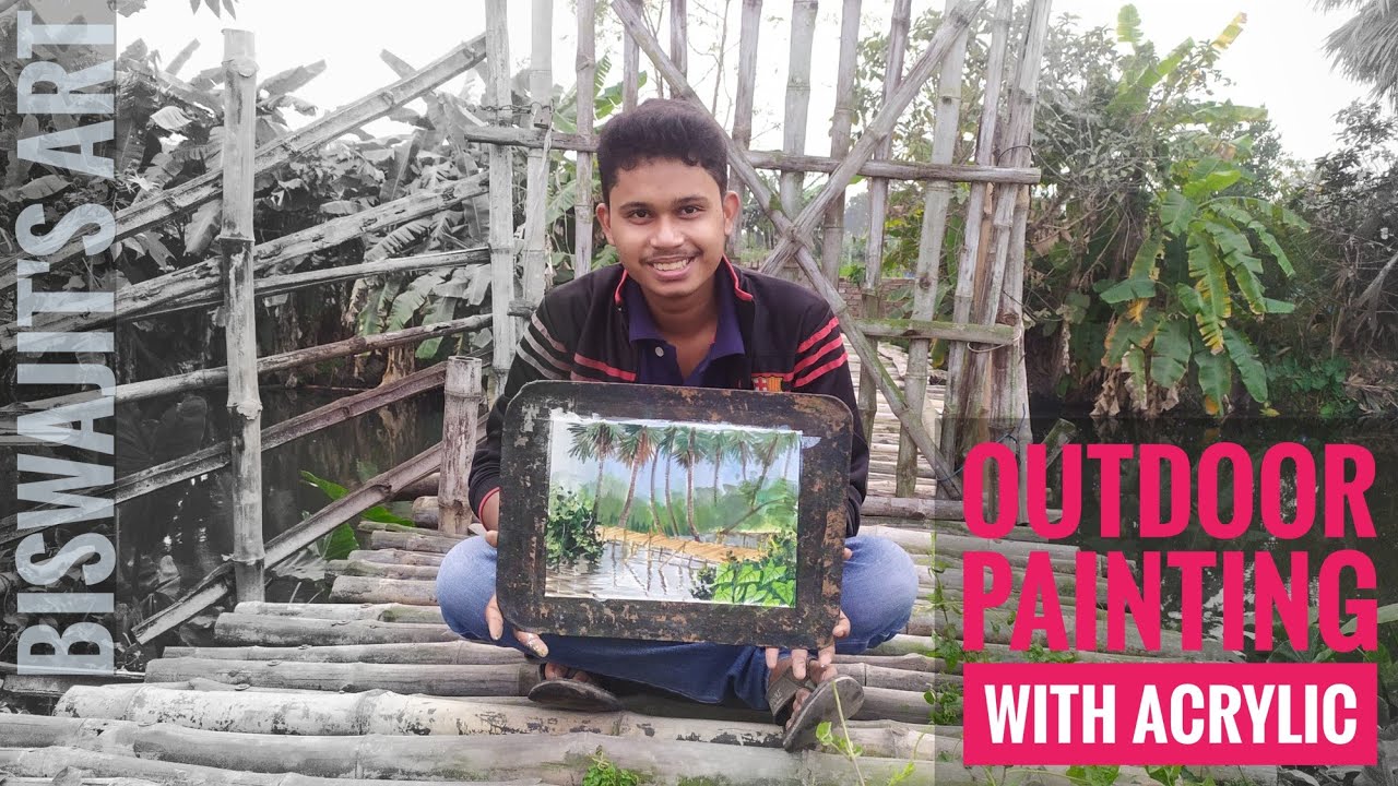 Outdoor Painting with Acrylic Colors // Plein Air Acrylic Painting 
