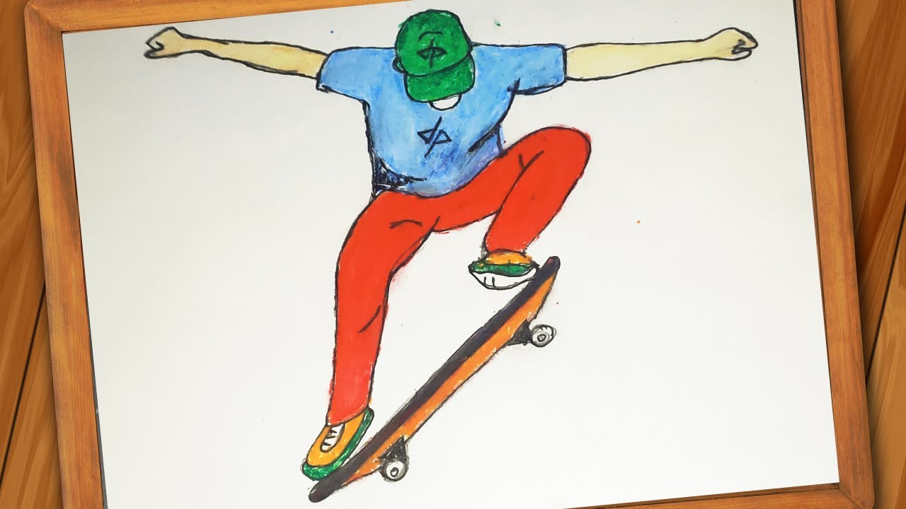 How to draw a boy playing skateboard for beginners || Dude Perfect || Sports day Drawing