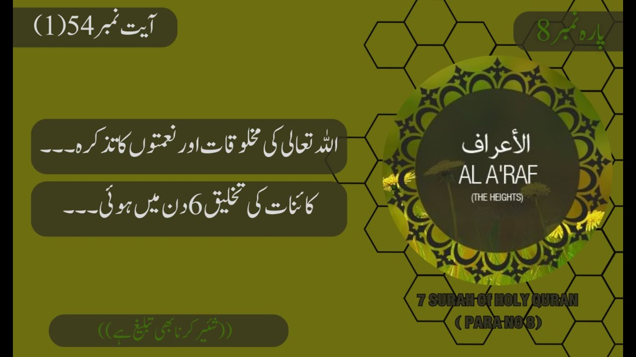7 Surah Al A'raf ayat 054(1) | Dars e Quran | Mufti Fazal Ur #Rahman