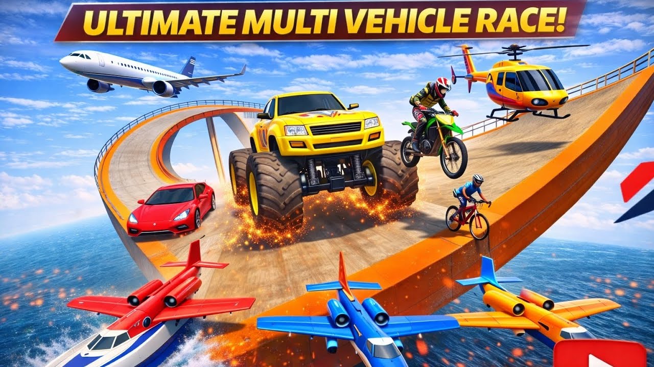 Ultimate Multi Vehicle Race 🚗🏍️✈️ Monster Truck vs Cars vs Planes!