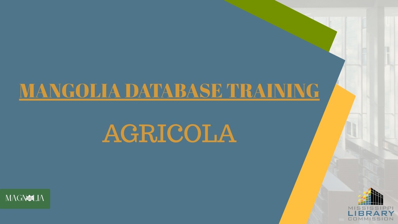 Database Training | Agricola